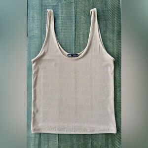 Zara Ribbed Tank Top Neutral Tan Size M
